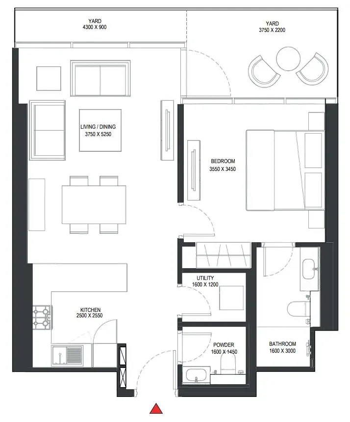 Sobha One 1 bed floor plan, 804 sqft