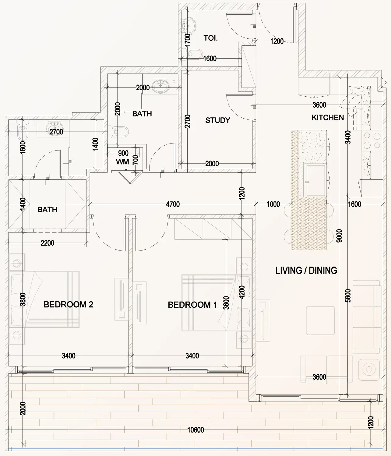 Bling Avenue 1 2 bed floor plan, 1,273 sqft