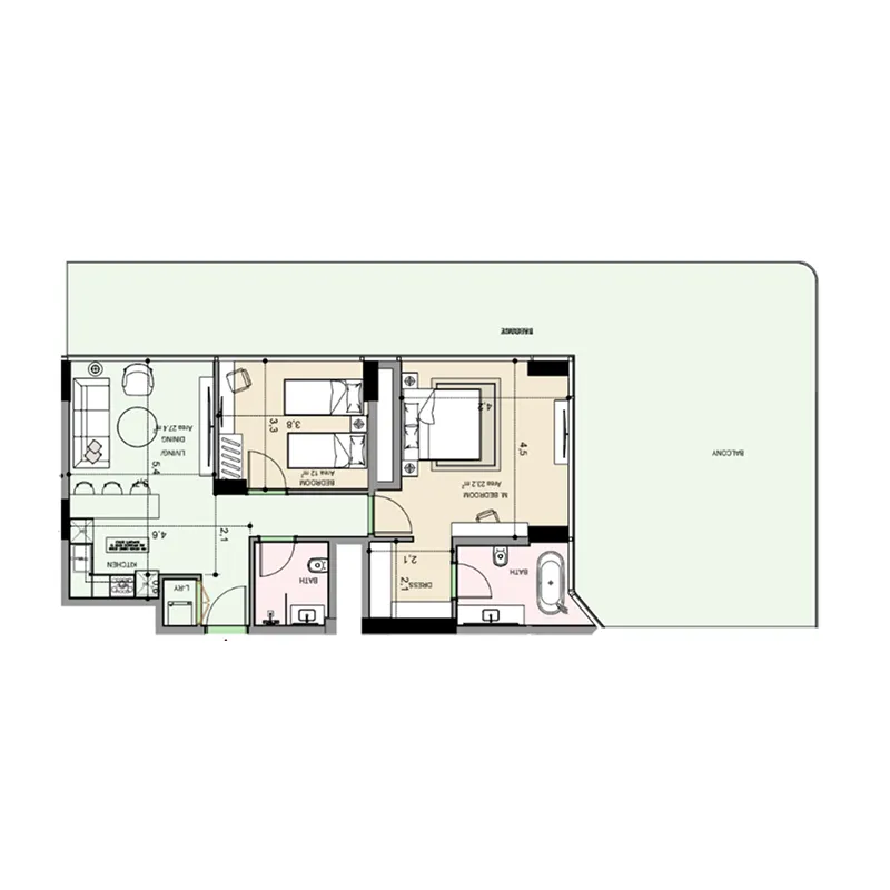 Edgewater Residences 1, 2 and 3 2 bed floor plan, 1,872 sqft