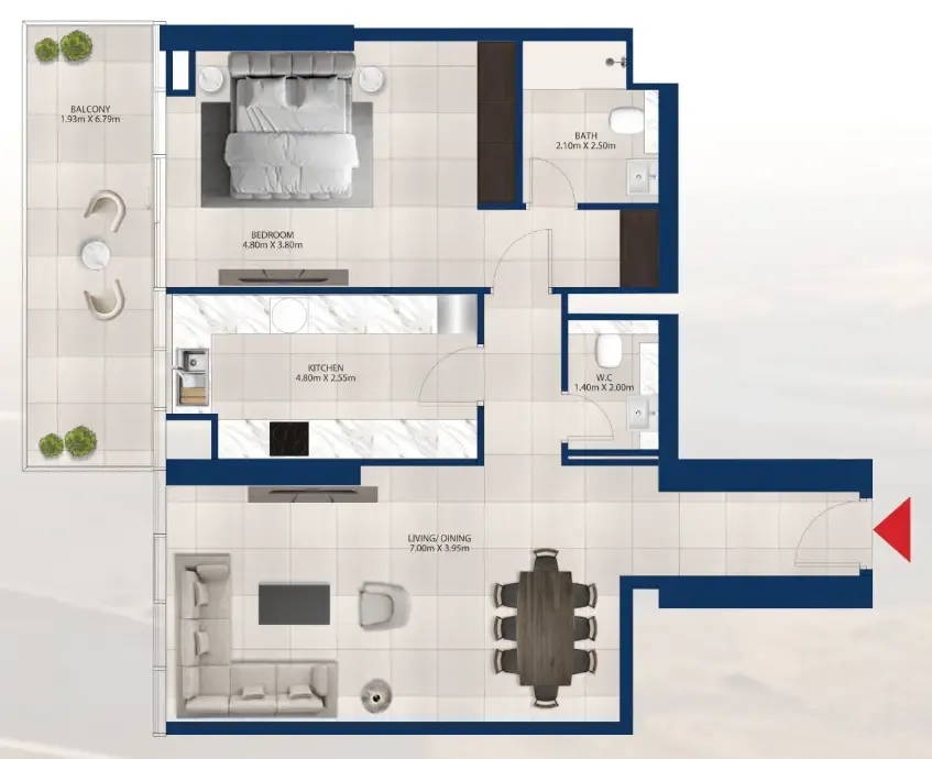 Al Vista 1 bed floor plan, 1,076 sqft