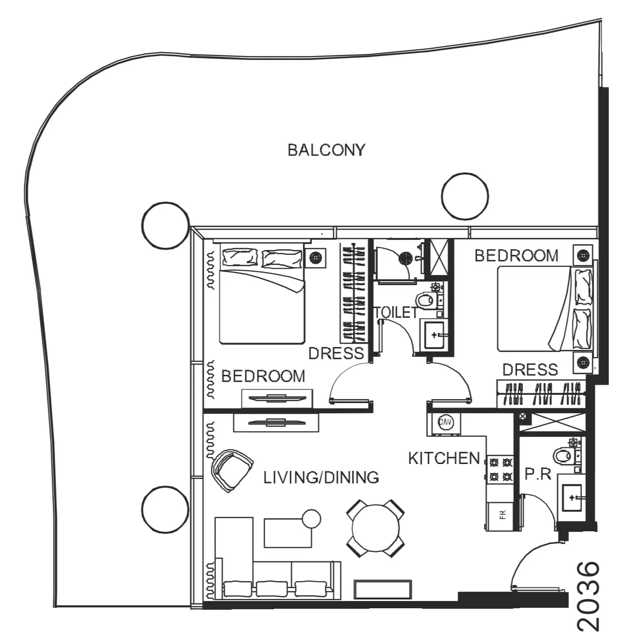 The WOW Tower 2 bed floor plan, 1,449 sqft