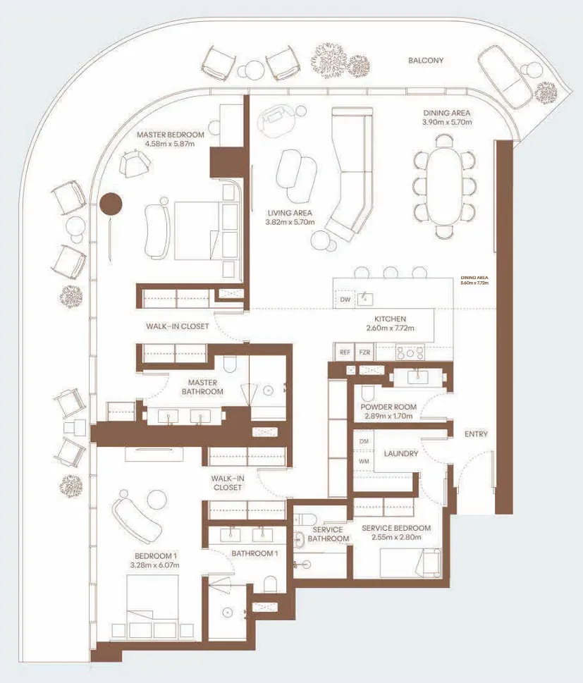 Dubai Harbour Residence 2 bed floor plan, 2,037 sqft
