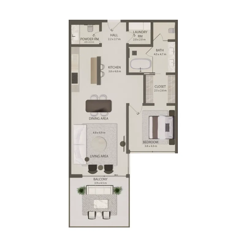 Omoria Private Residences 1 bed floor plan, 1,283 sqft