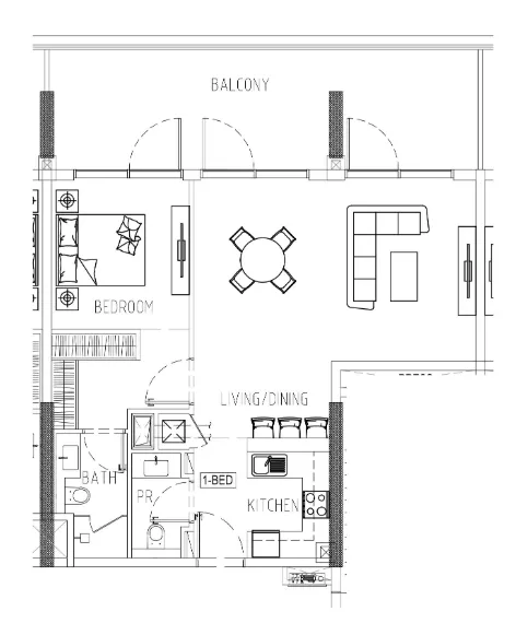 Damac Riverside Views 1 bed floor plan, 1,047 sqft