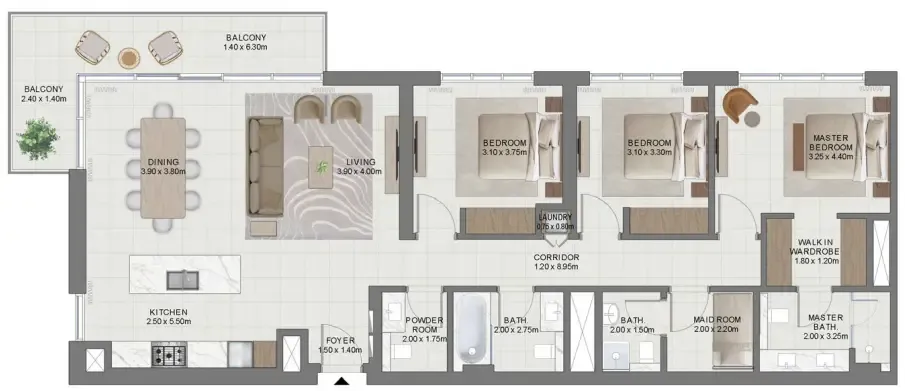 Golf Hills 3 bed floor plan, 1,739 sqft