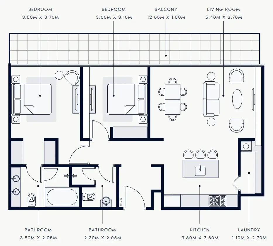 Riviera Rêve 2 bed floor plan, 1,247 sqft