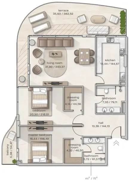 Zephyra Residences 2 bed floor plan, 1,824 sqft