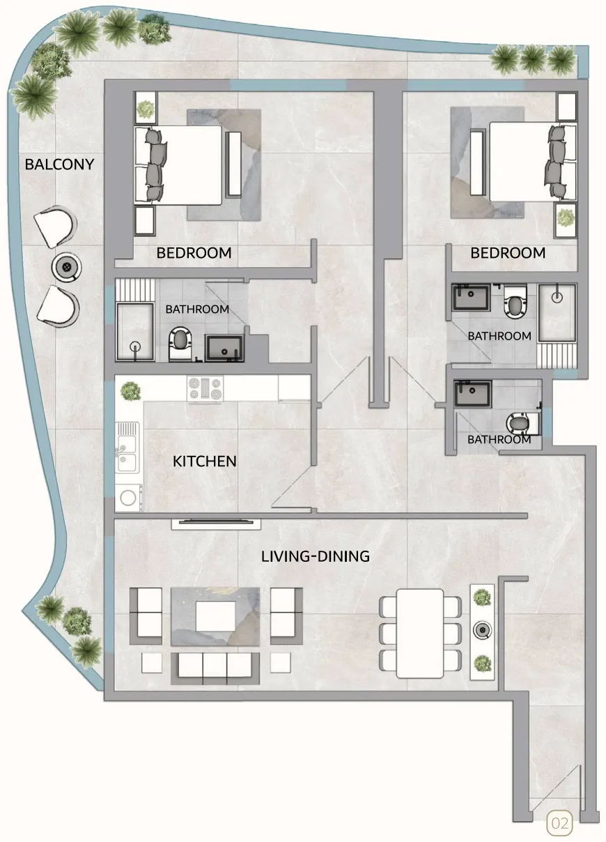 One 678 Residences 2 bed floor plan, 1,788 – 2,318 sqft