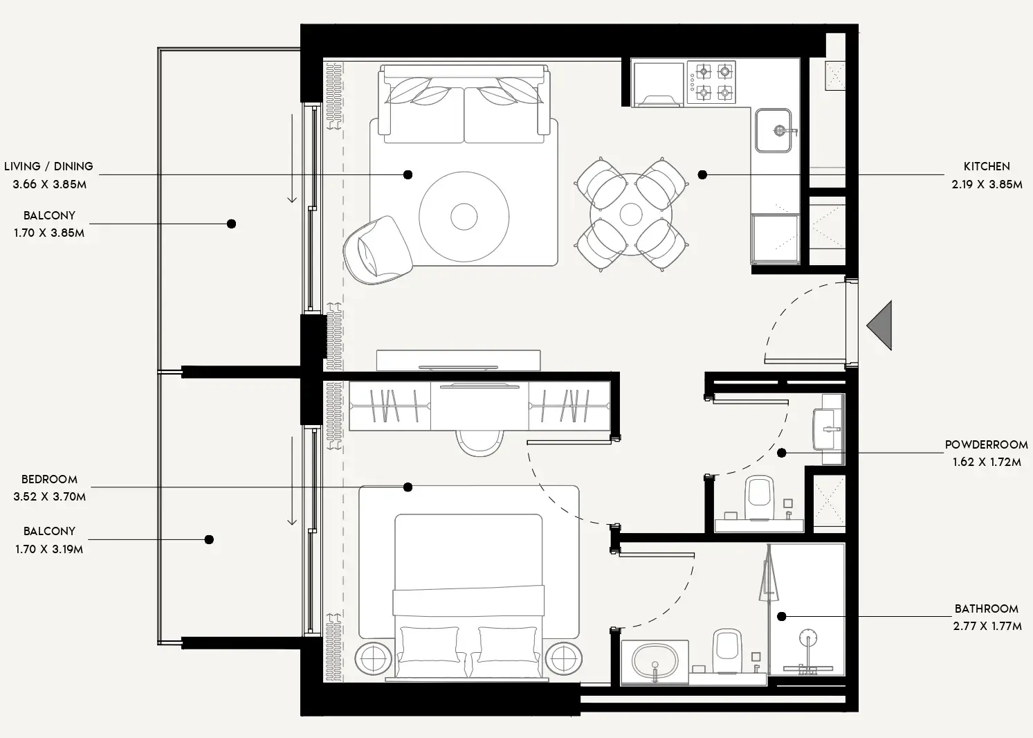 Azizi Venice 1 bed floor plan, 698 sqft