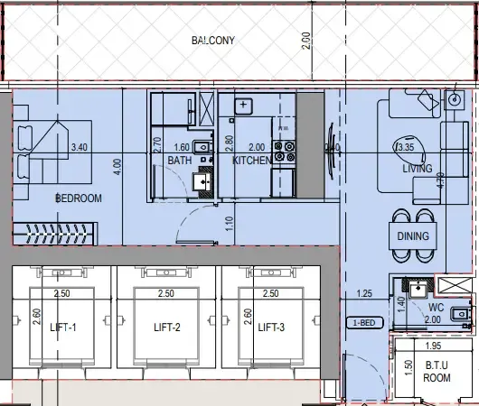 Binghatti Sky Terraces 1 bed floor plan, 887 – 934 sqft