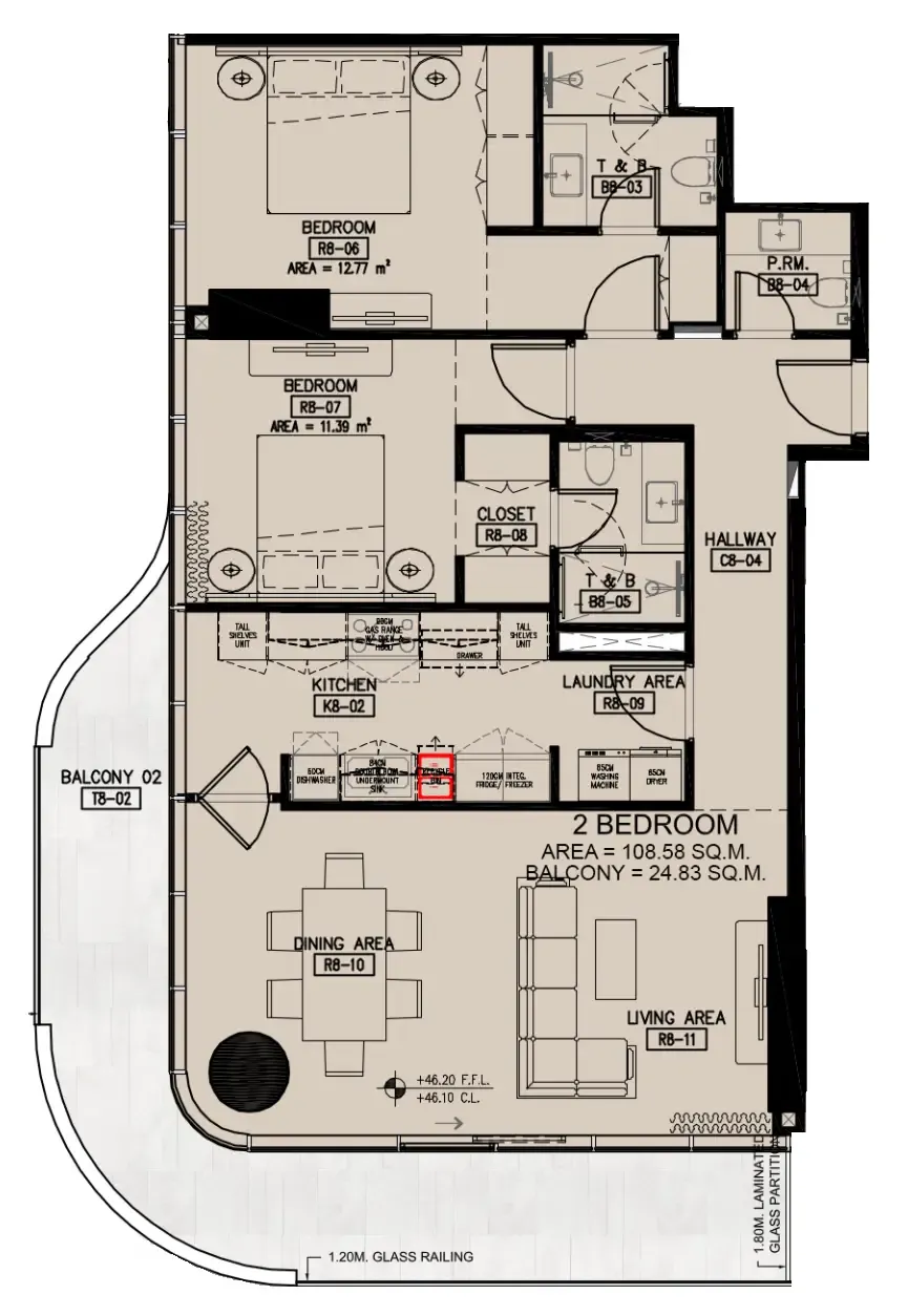 Azha Millennium Residences 2 bed floor plan, 1,436 sqft