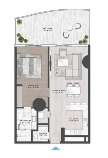 Damac Casa 1 bed floor plan, 1,110 sqft