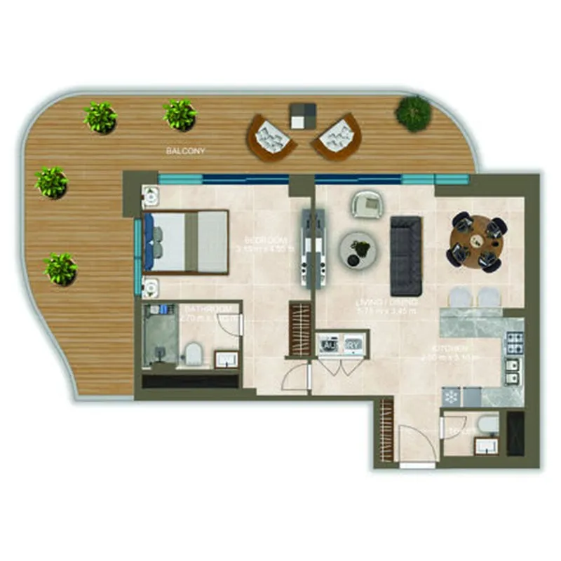 Nova Tower 1 bed floor plan, 1,272 sqft
