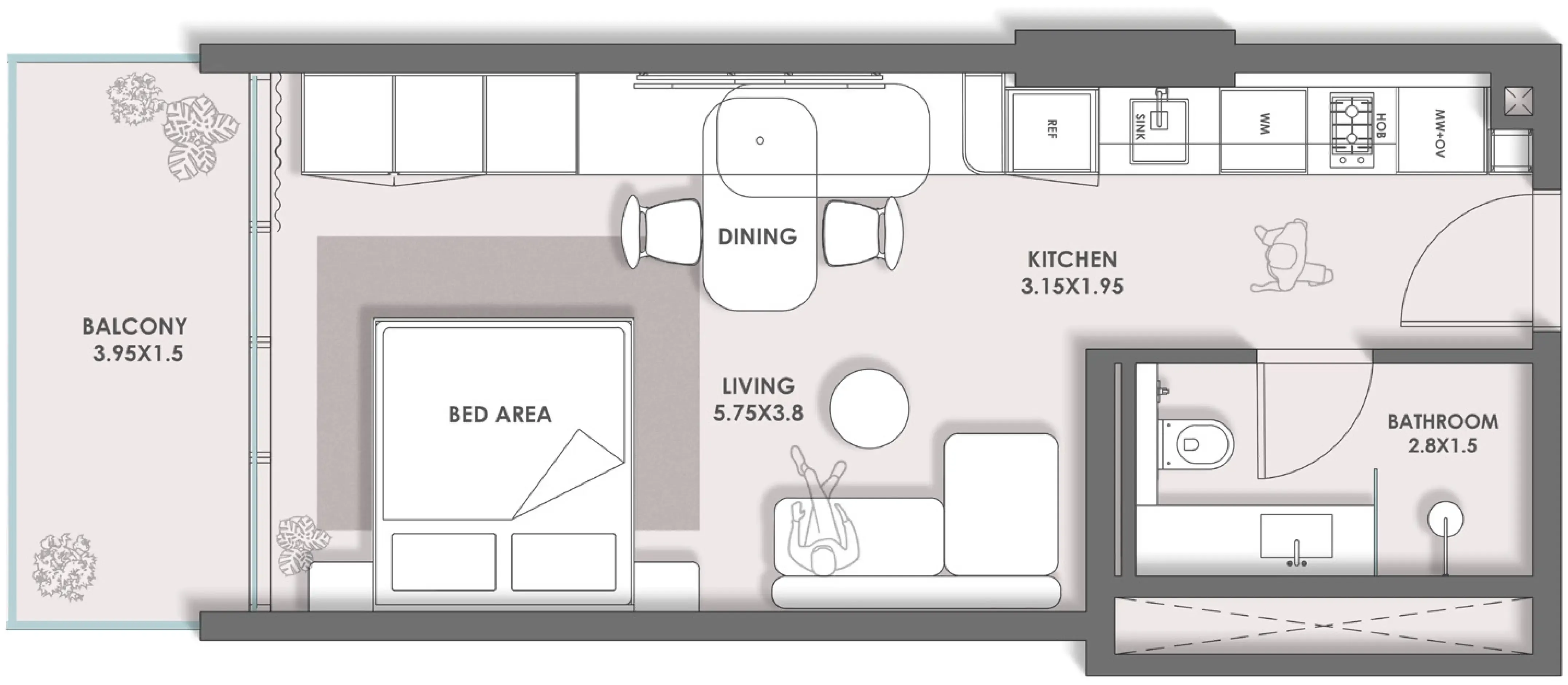 HOLM One Studio floor plan, 500 – 726 sqft