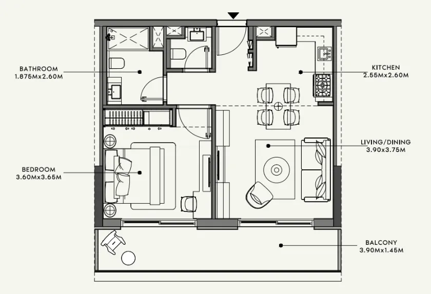 Azizi Venice 1 bed floor plan, 689 sqft
