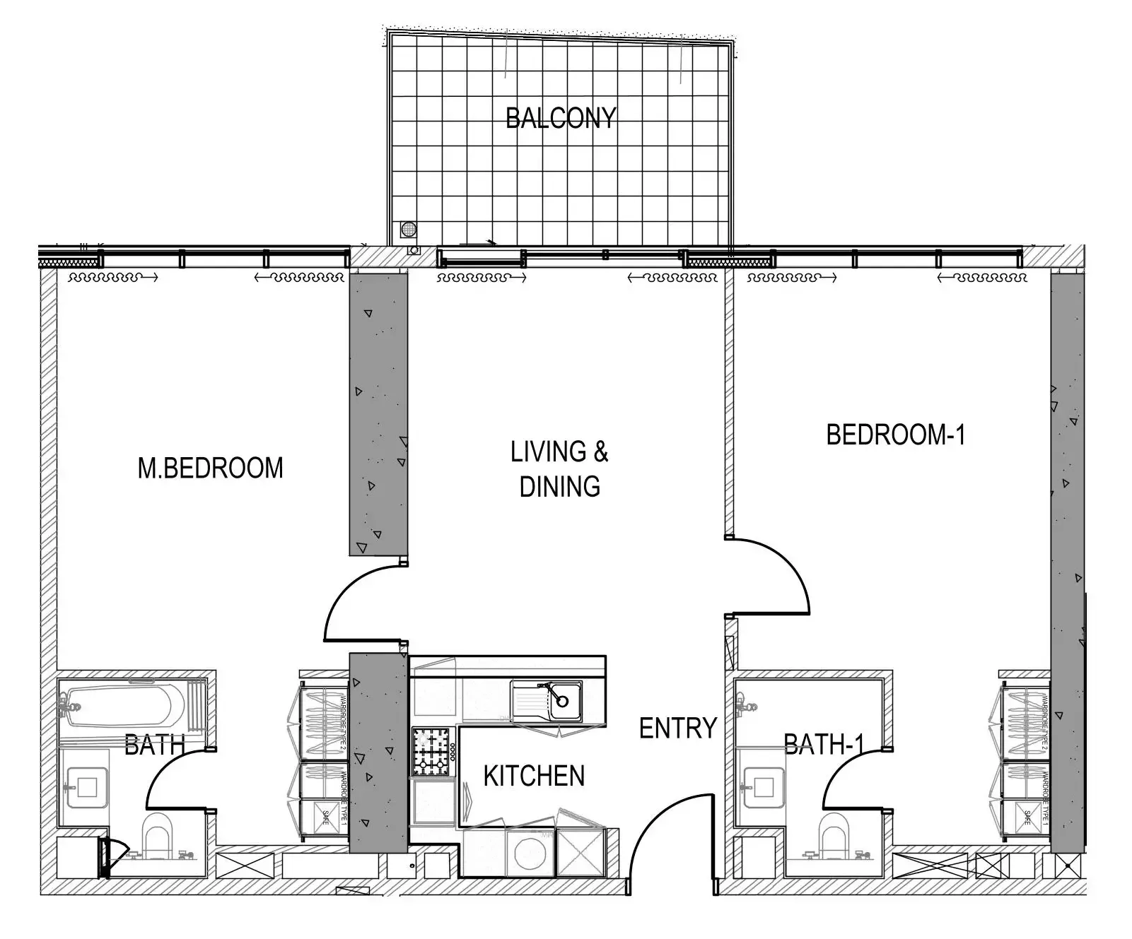 Aykon City Tower 2 bed floor plan, 1,077 sqft