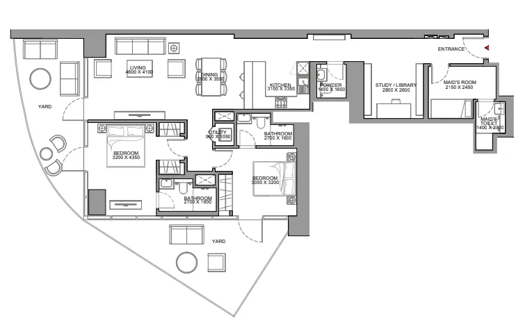 Skyscape 2 bed floor plan, 1,897 sqft