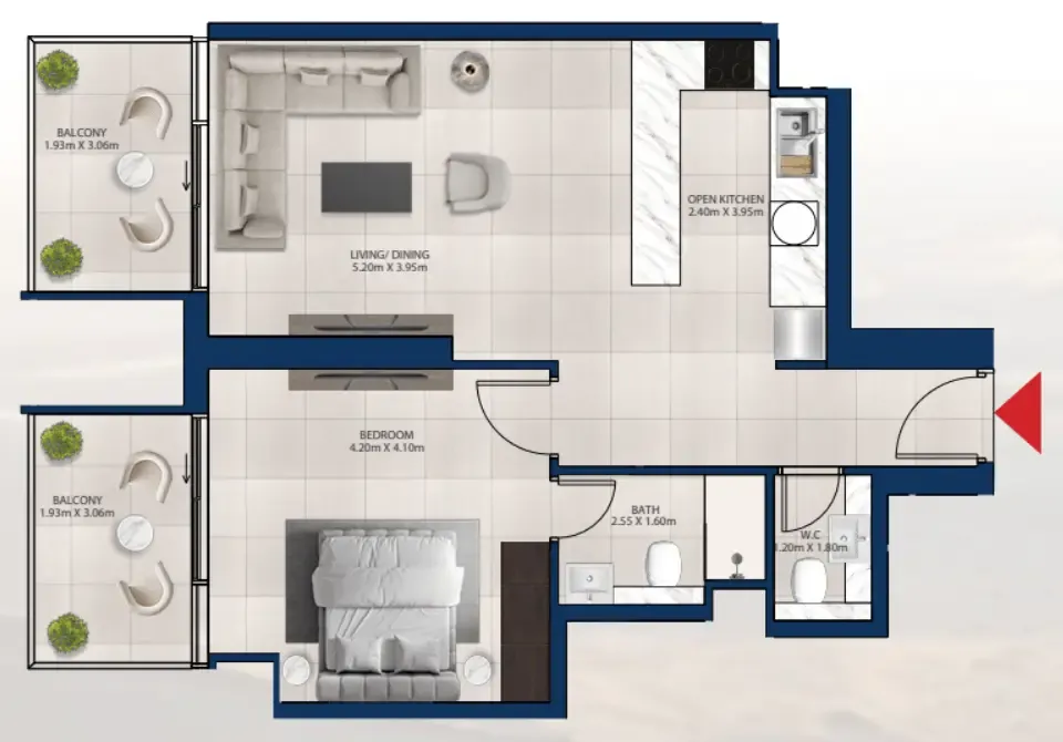 Al Vista 1 bed floor plan, 828 sqft