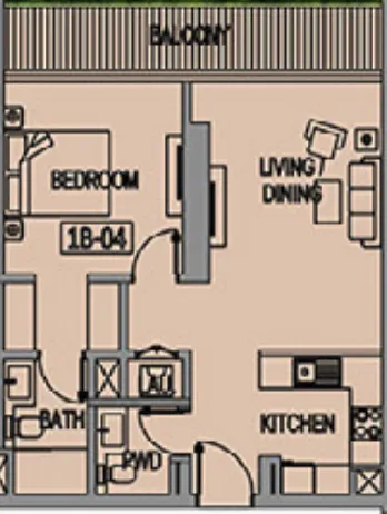 Jade Tower 1 bed floor plan, 744 sqft