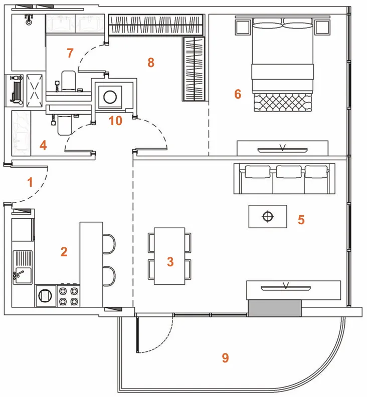 The Orchard Place Tower C 1 bed floor plan, 861 – 896 sqft