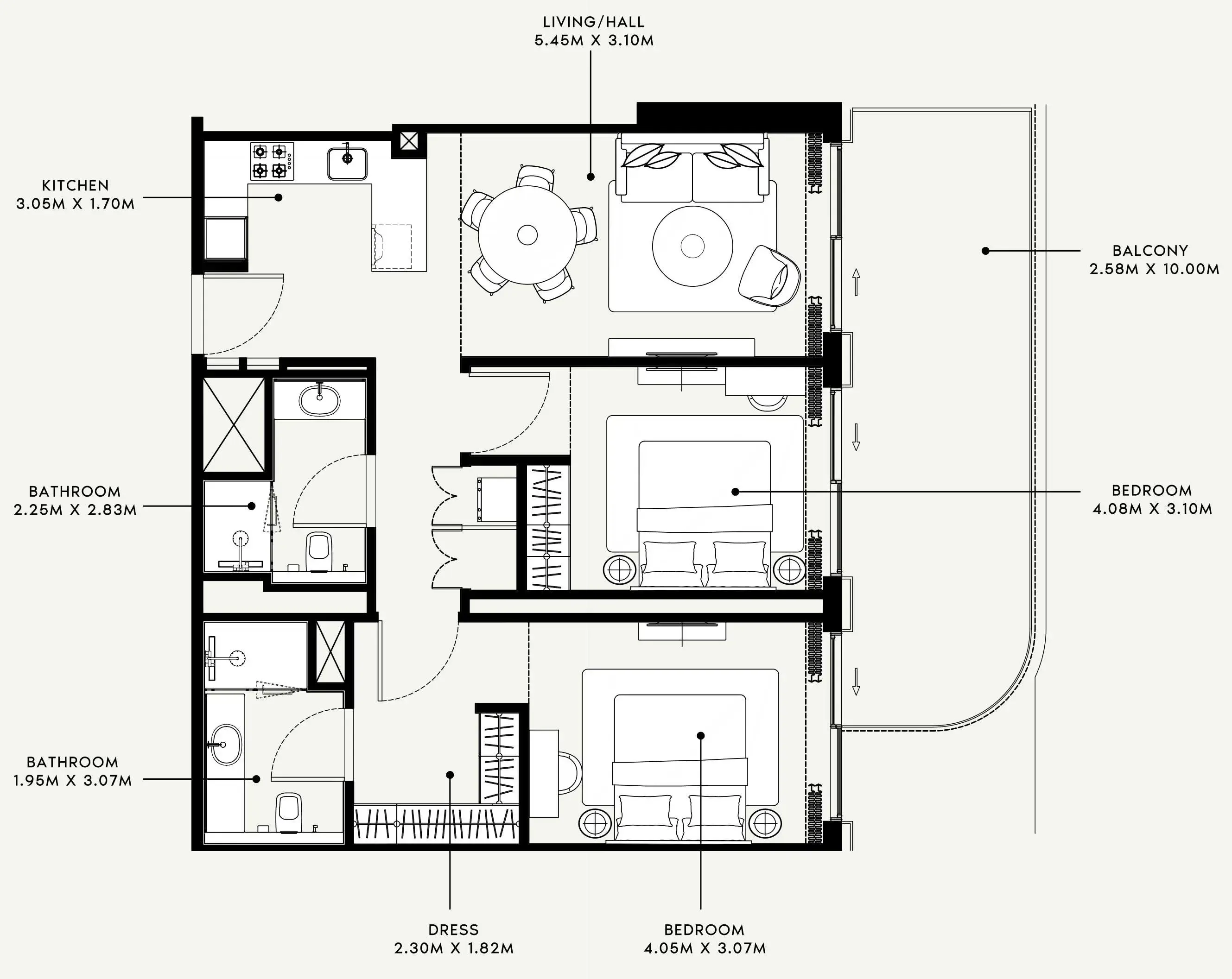 Azizi Venice 2 bed floor plan, 1,171 sqft