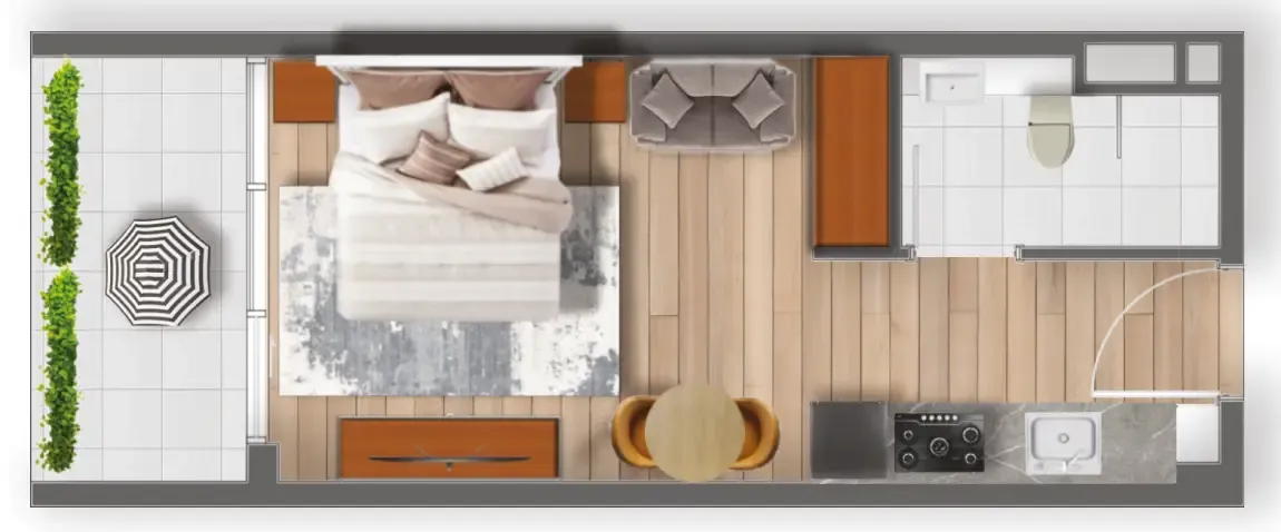 Samana Santorini Studio floor plan, 388 sqft