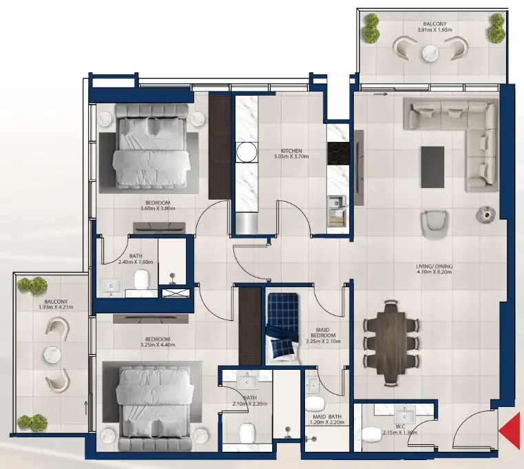 Al Vista 2 bed floor plan, 1,331 sqft