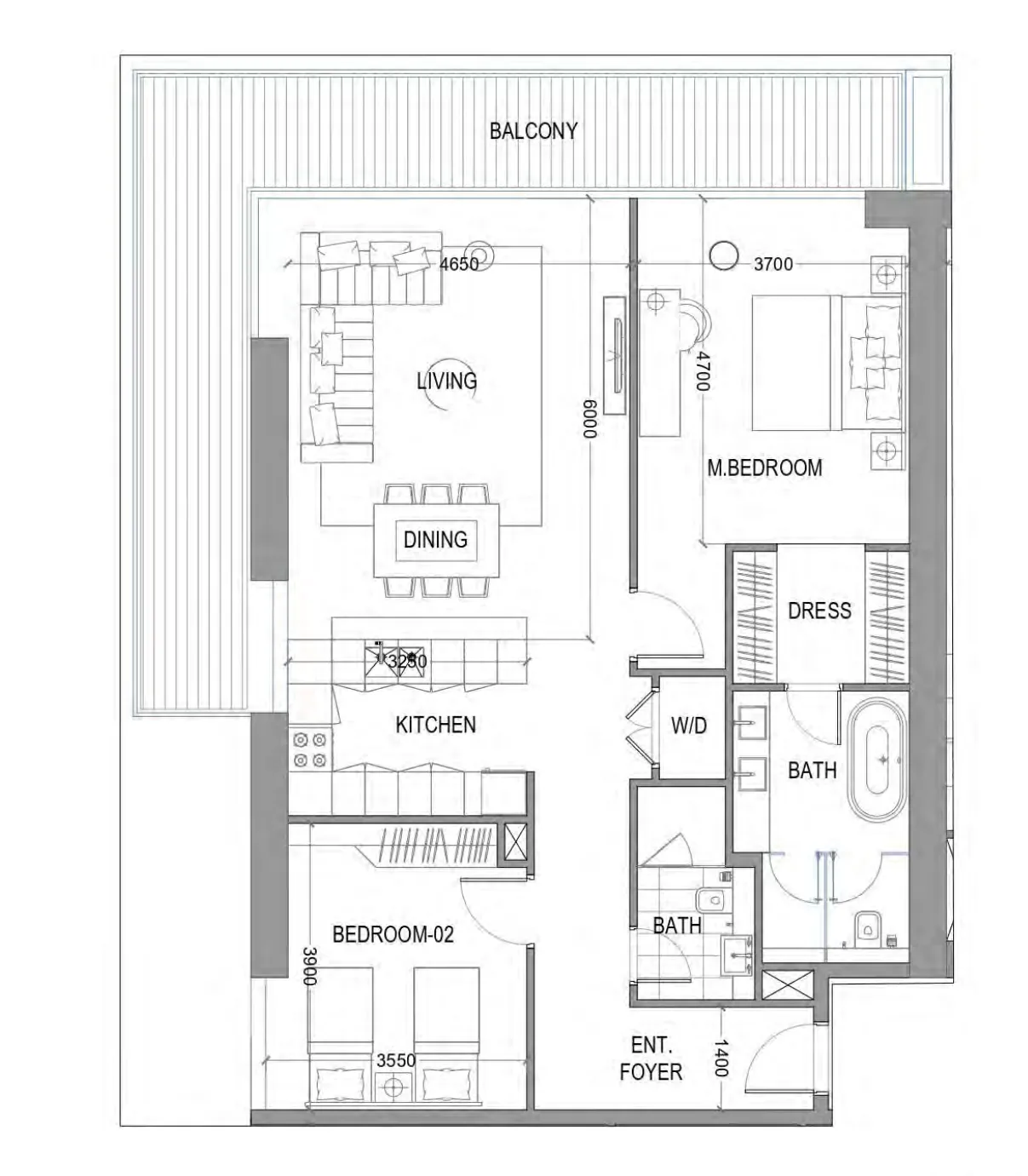 Avior 2 bed floor plan, 1,545 sqft