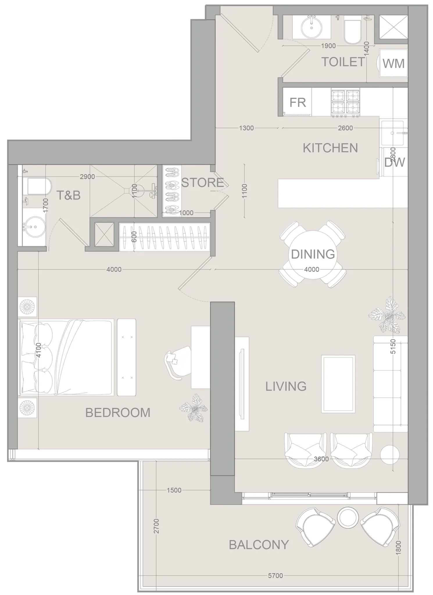 AUREL1A Residence 1 bed floor plan, 866 sqft