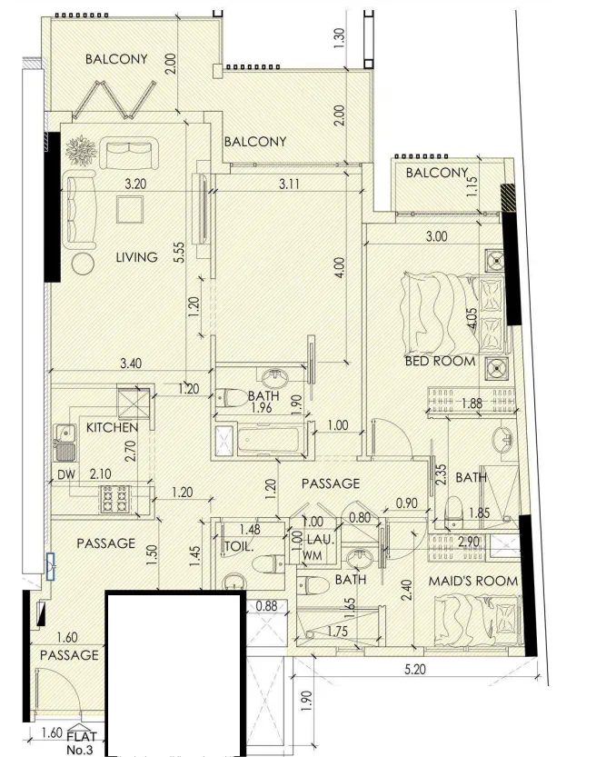 Alef Noon Residence 2 bed floor plan, 1,274 – 1,365 sqft