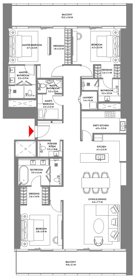 W The Residences by Arada 3 bed floor plan, 2,479 sqft