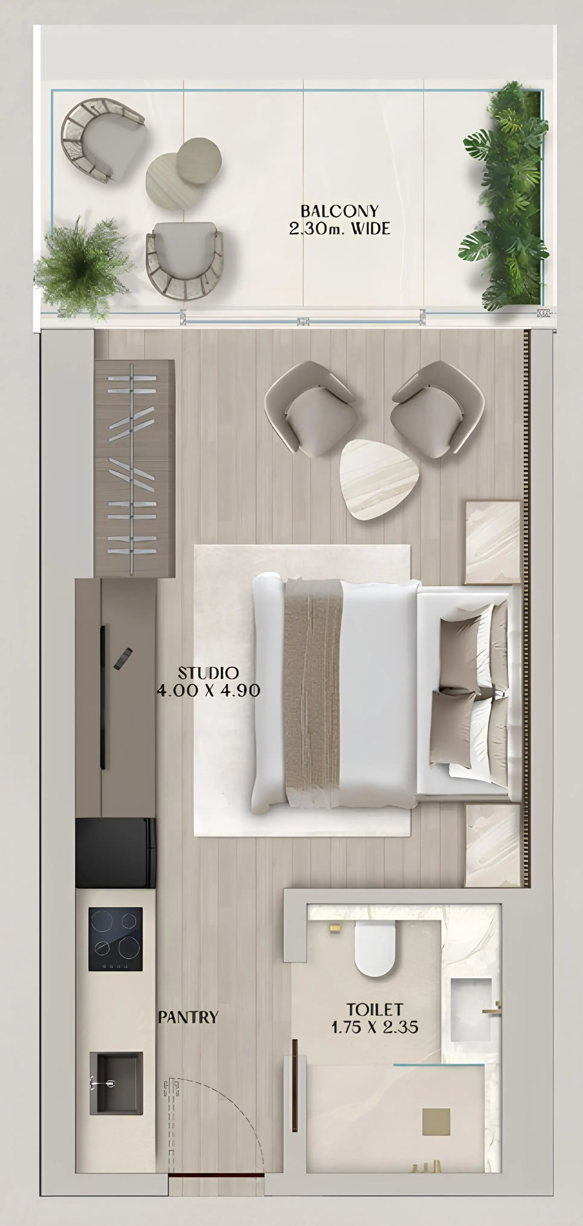 Soléva Beach Residences Studio floor plan, 448 sqft