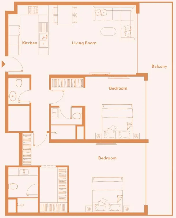 Luma Park Views 2 bed floor plan, 1,360 sqft