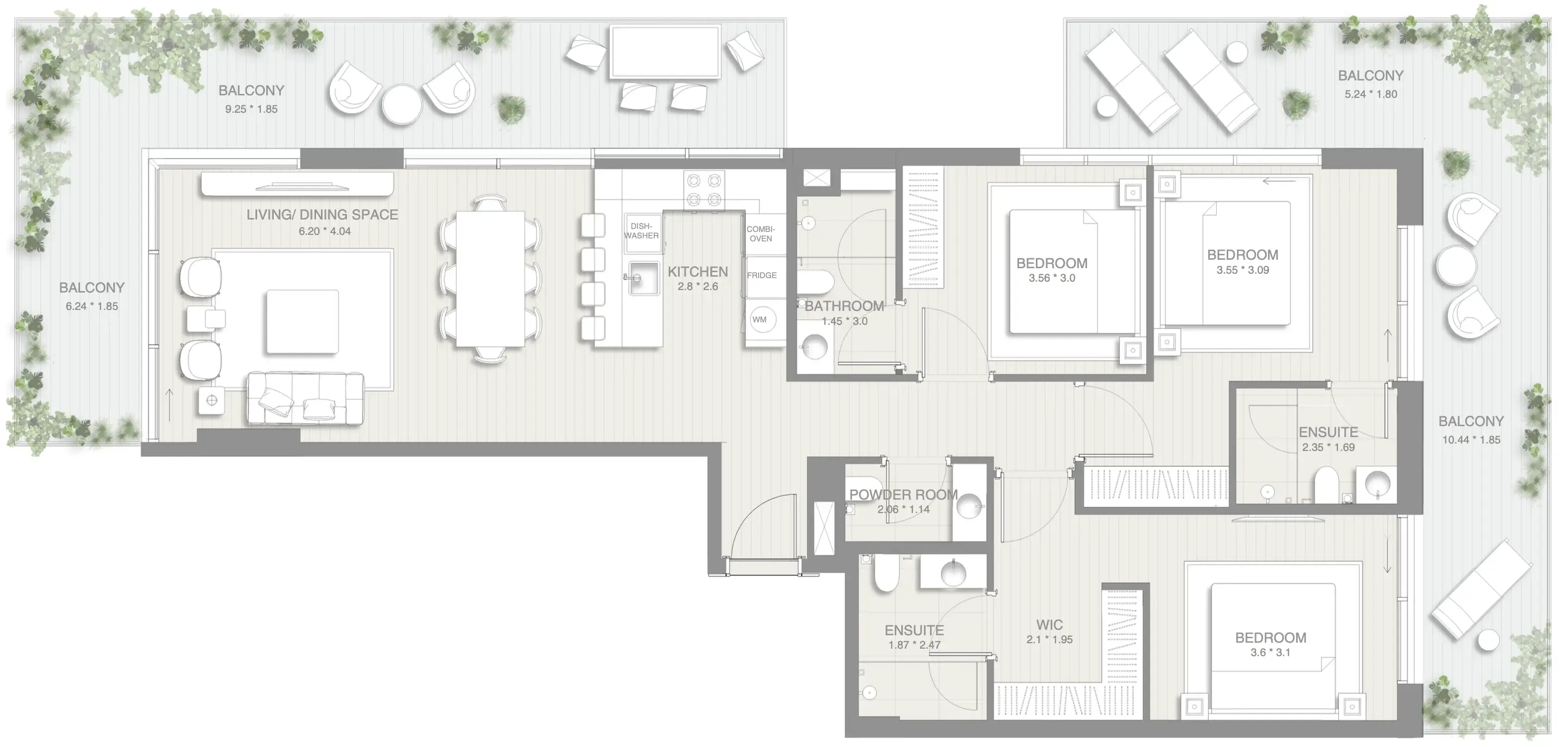 Sol Levante 3 bed floor plan, 1,902 sqft