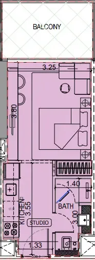 Binghatti Vintage Studio floor plan, 373 sqft