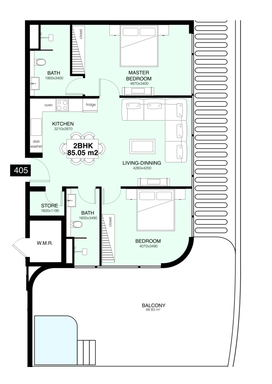 Villa Del Gavi 2 bed floor plan, 1,518 sqft