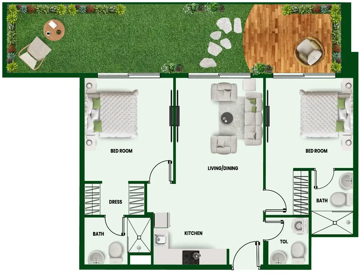 Vincitore Wellness Estate 2 bed floor plan, 1,057 sqft