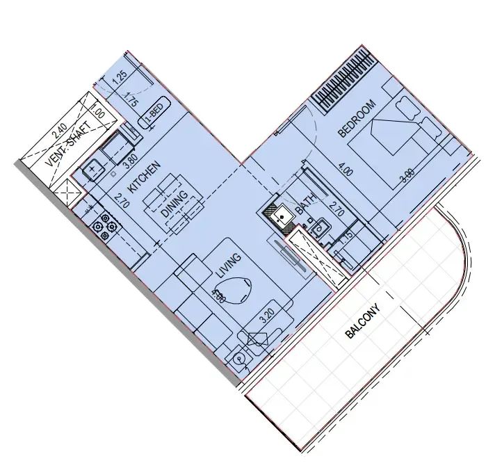 Binghatti Sky Terraces 1 bed floor plan, 666 sqft