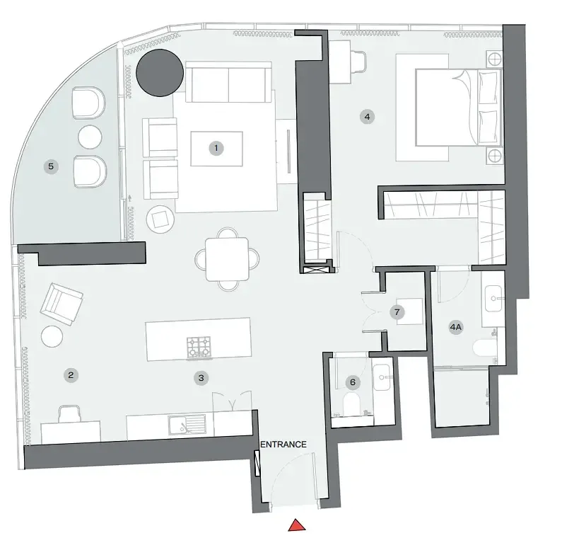 Sobha Seahaven 1 bed floor plan, 1,193 sqft