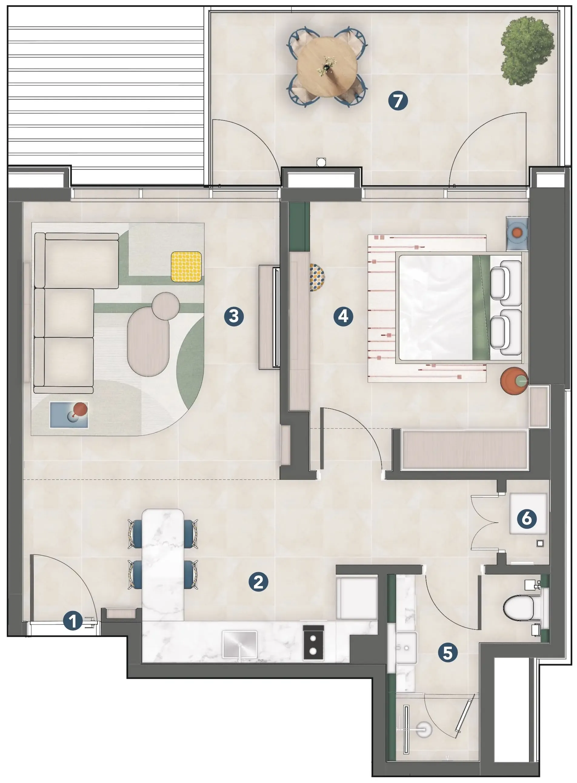 Rove Home Meydan Horizon 1 bed floor plan, 710 sqft