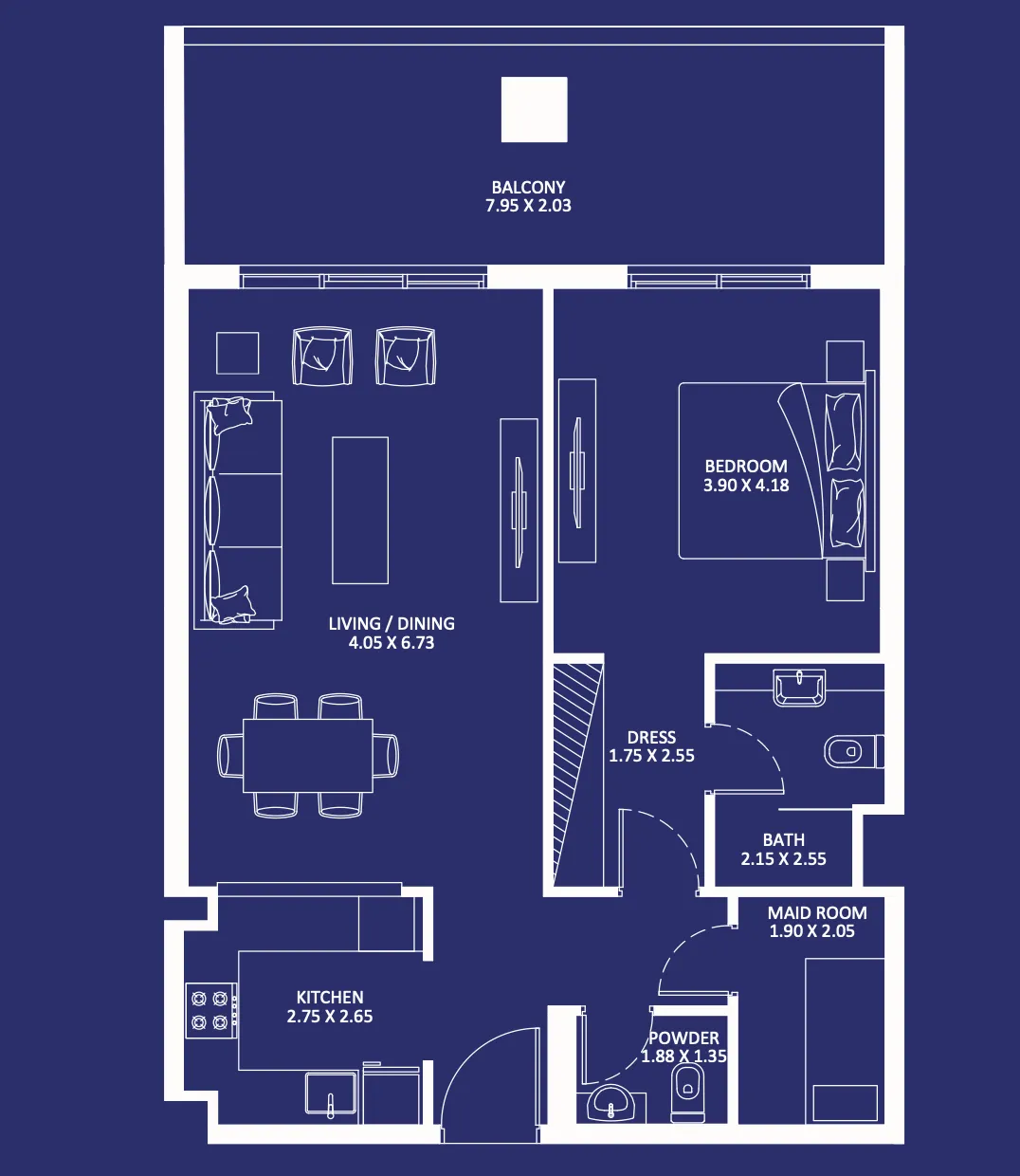 Eleganz 1 bed floor plan, 1,001 sqft