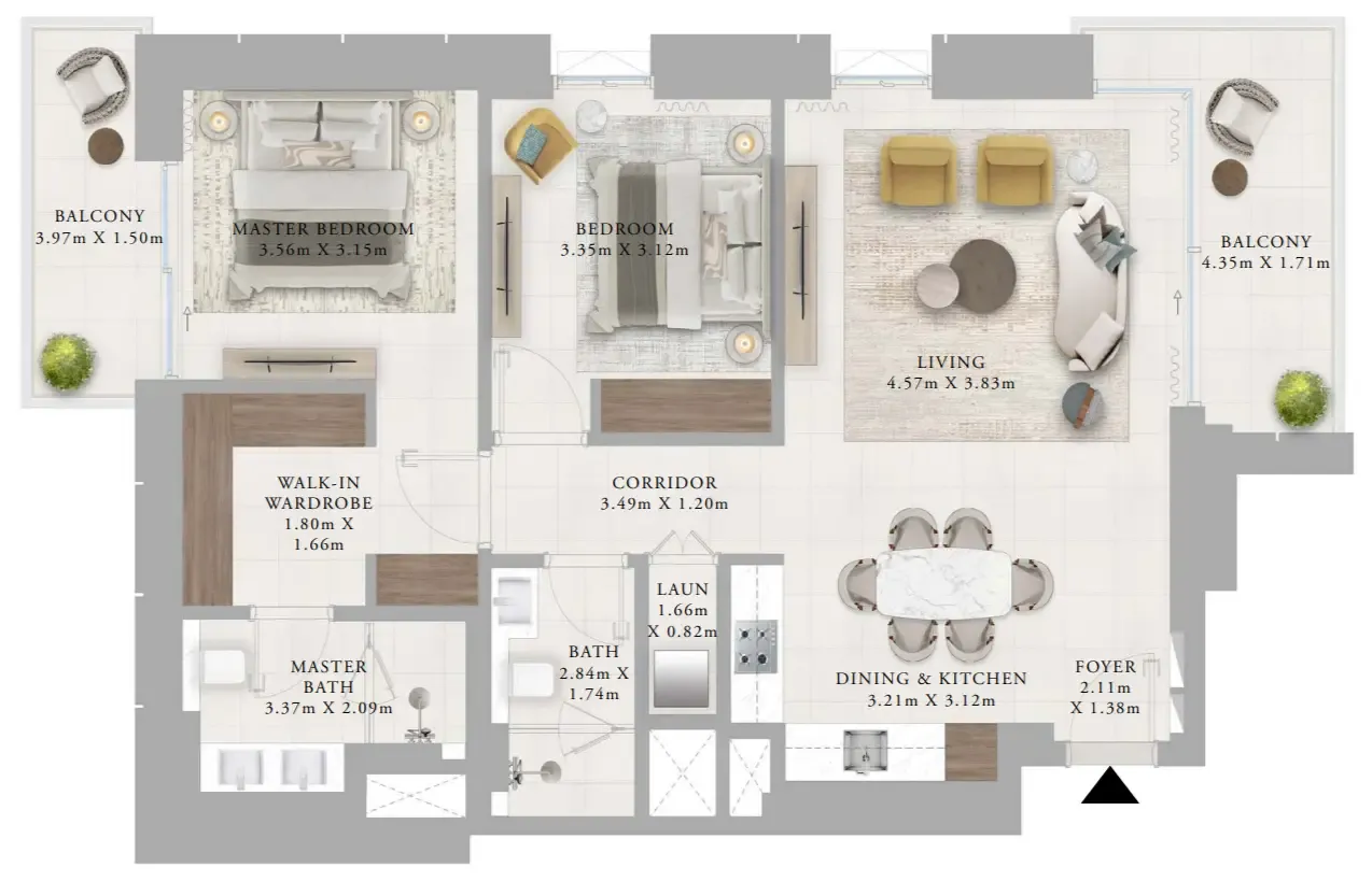 Creek Haven 2 bed floor plan, 1,203 sqft