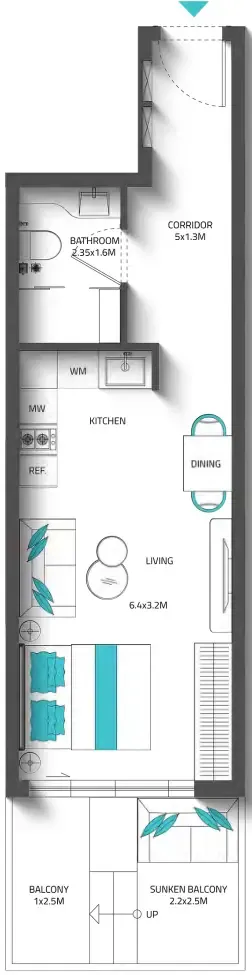 Reef 996 Studio floor plan, 456 – 462 sqft