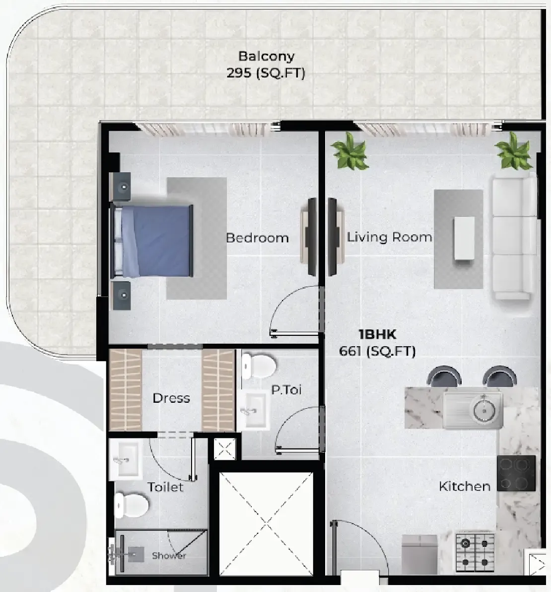 Chapter 02 by Newbury 1 bed floor plan, 956 sqft