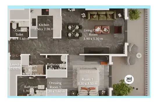 Bab Al Qasr Garden Residences 65 1 bed floor plan, 850 sqft