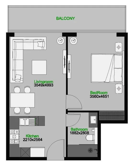 The Central Downtown 1 bed floor plan, 705 sqft