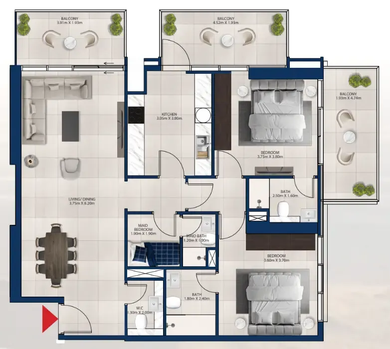 Al Vista 2 bed floor plan, 1,417 sqft