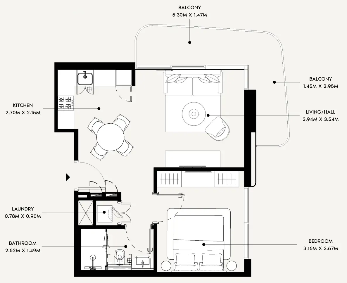 Azizi Leily 1 bed floor plan, 642 sqft