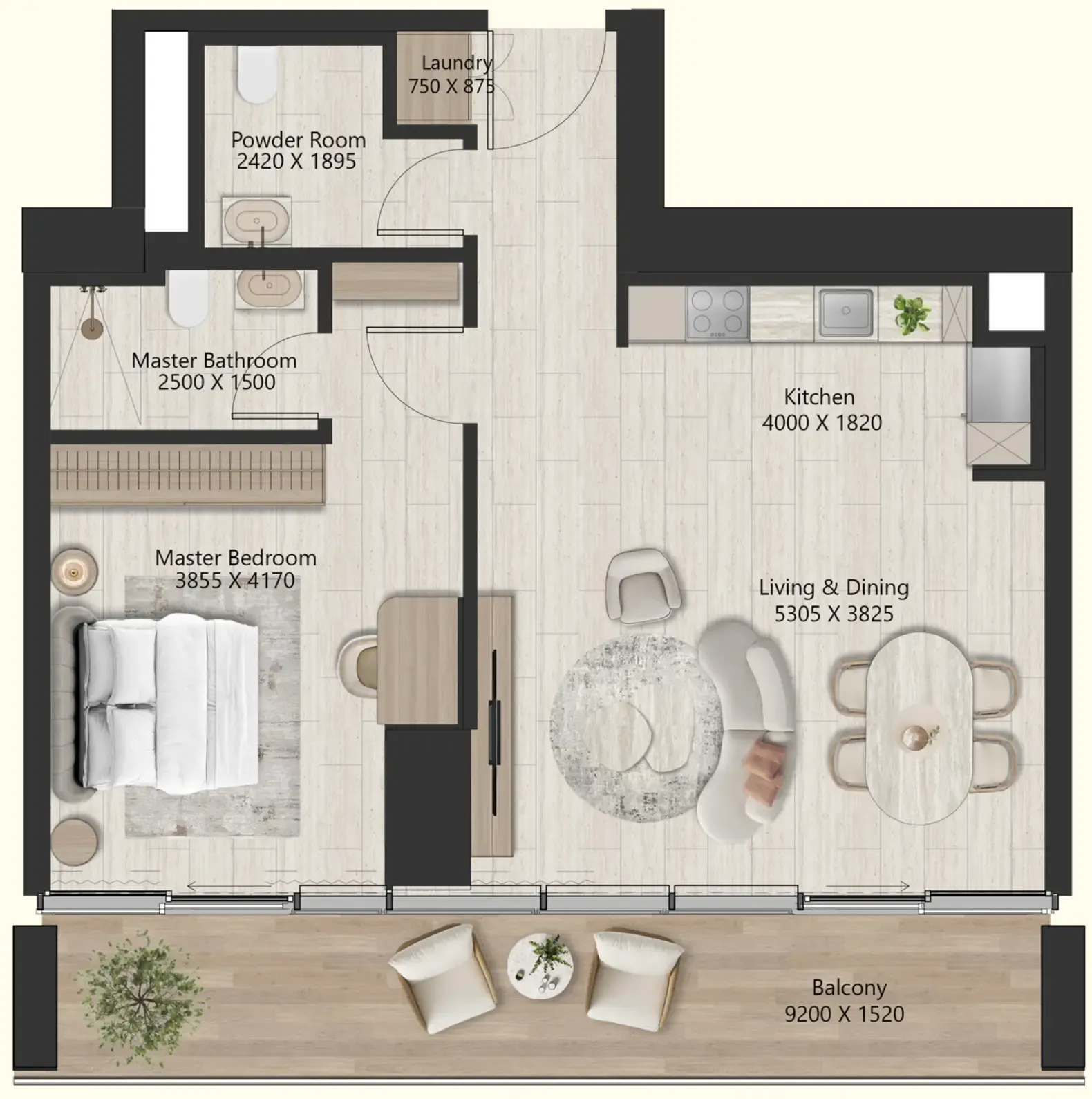 Il Vento 1 bed floor plan, 885 sqft