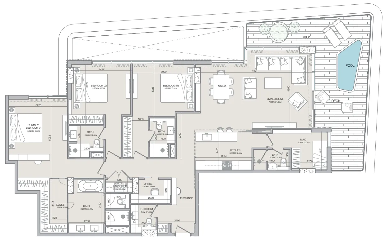 Isolana Residences 3 bed floor plan, 2,366 sqft